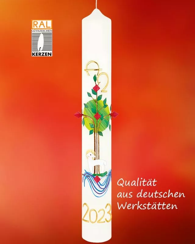 Osterkerze 600 x 70 mm Lebensbaum Kreuz, Nägel Osterkerze 600 x 70 mm Lebensbaum Kreuz, Nägel