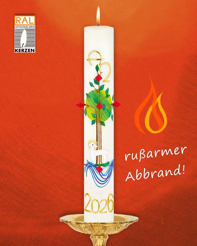 Osterkerze 800 x 80 mm Lebensbaum Kreuz, Nägel