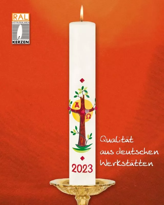 Osterkerze 600 x 80 mm Lebensbaum mit Kreuz Osterkerze 600 x 80 mm Lebensbaum mit Kreuz