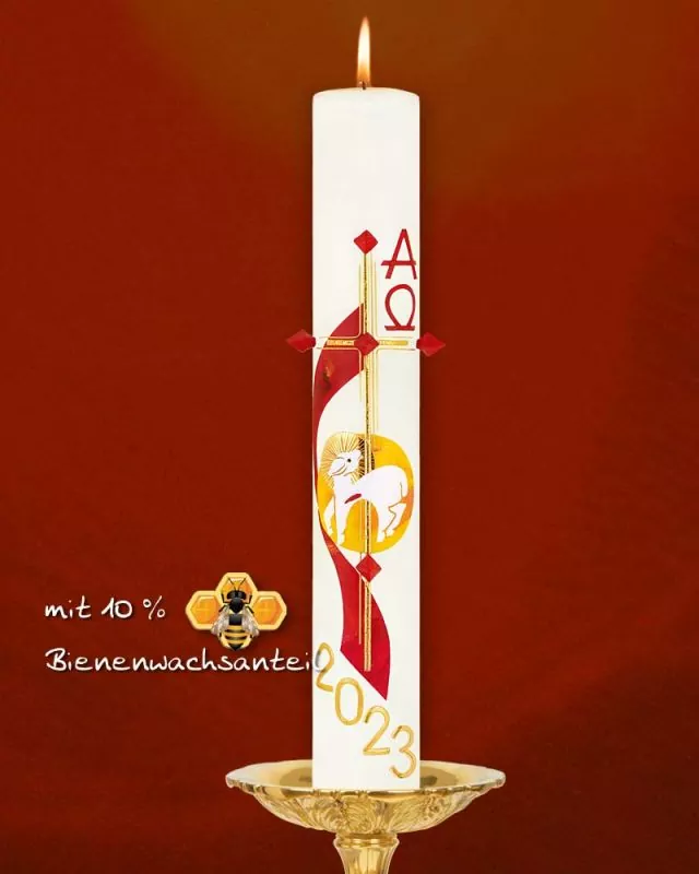 Osterkerze 800 x 80 mm Lamm Goldkreuz & Nägel