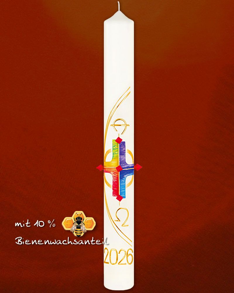 Osterkerze 800 x 80 mm Regebogenkreuz & Nägel