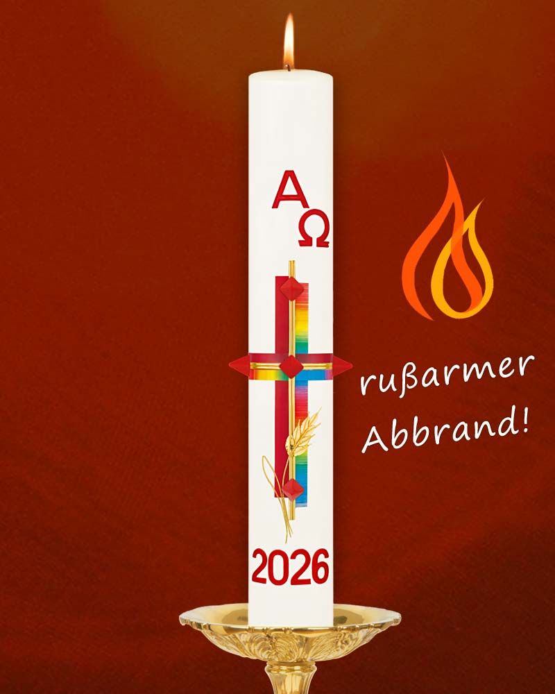 Osterkerze 600 x 80 mm Kreuz mit Ähren