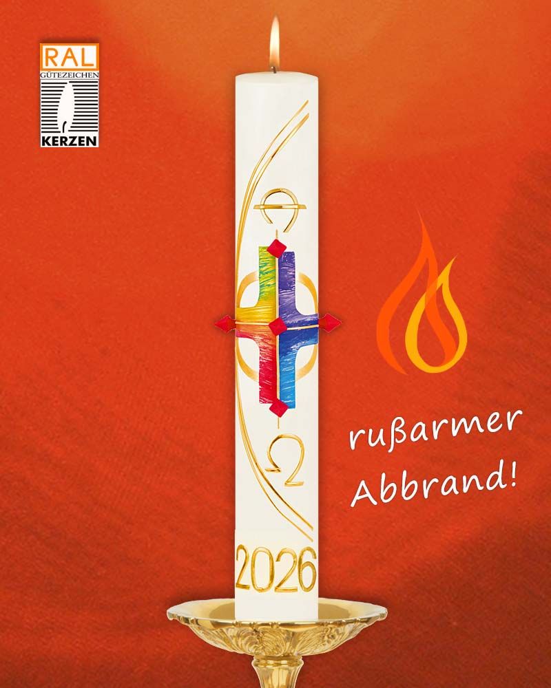 Osterkerze 800 x 80 mm Regebogenkreuz & Nägel