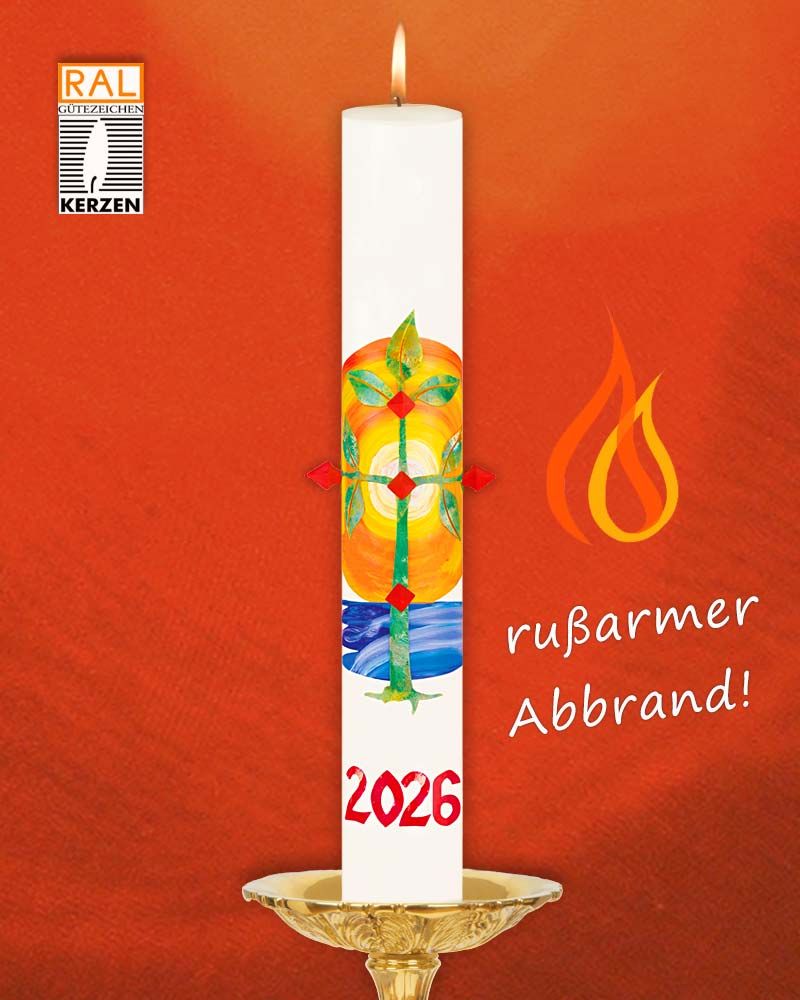 Osterkerze 800 x 80 mm Lebensbaum & Ostersonne