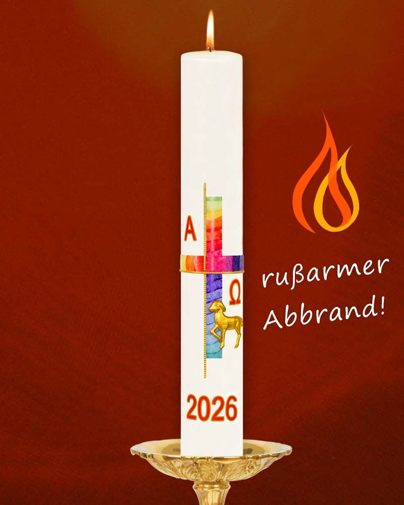 Osterkerze 800 x 80 mm mit Osterlamm und Kreuzdekor