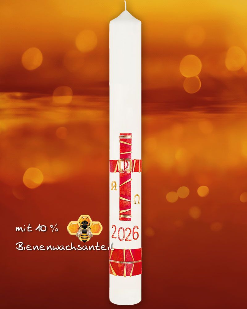 Osterkerze 800 x 80 mm Reliefkreuz Handarbeit