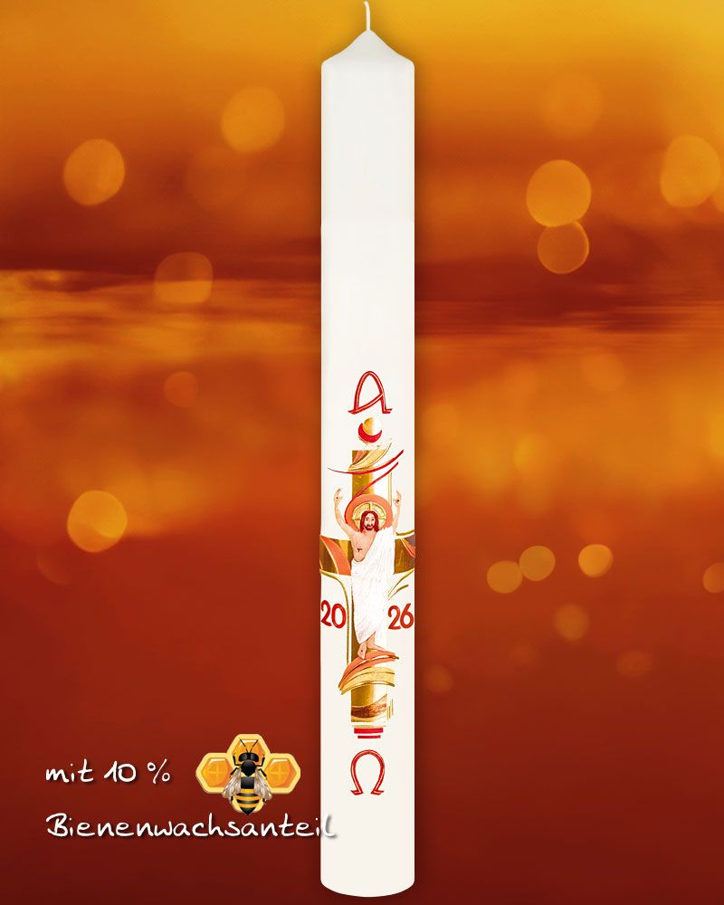 Osterkerze 800 x 80 mm Kreuz mit Christus, modern
