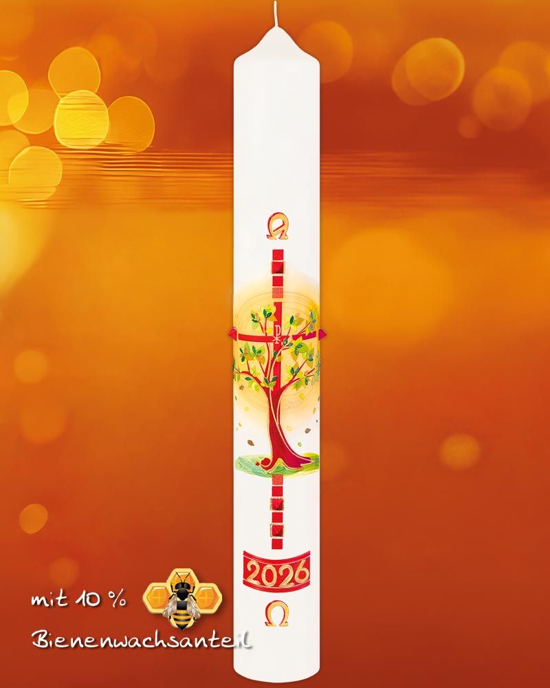 Osterkerze 600 x 80 mm Lebensbaum mit Sonne