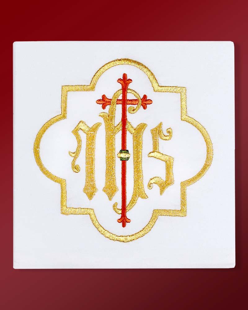 Kelchgarnitur Leinen 4-teilig Leinen weiß Goldstickerei IHS