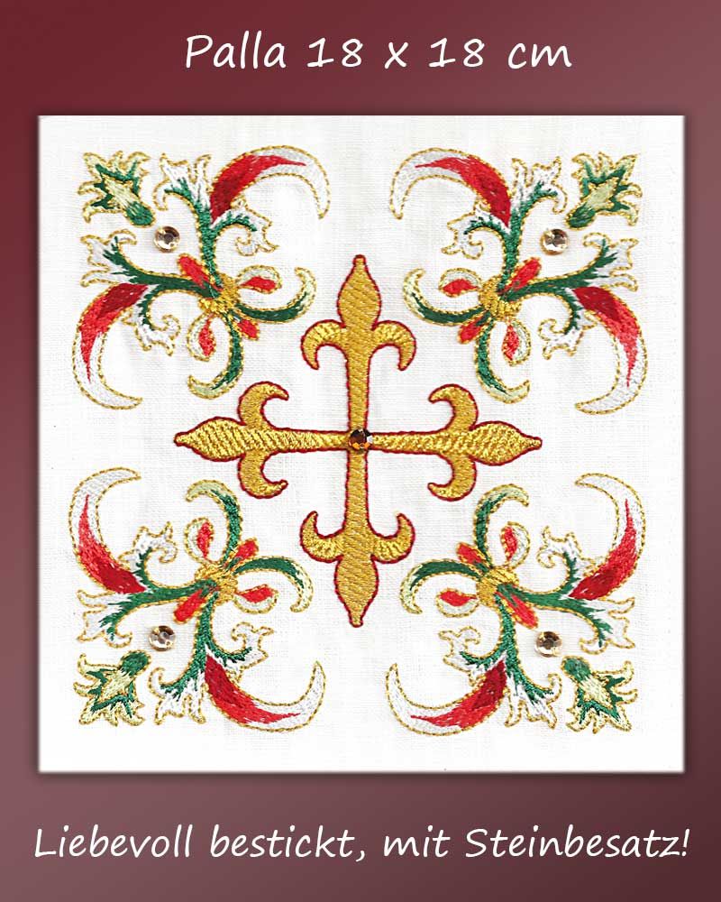 Kelchgarnitur 4-teilig, Goldstickerei BW und Leinen