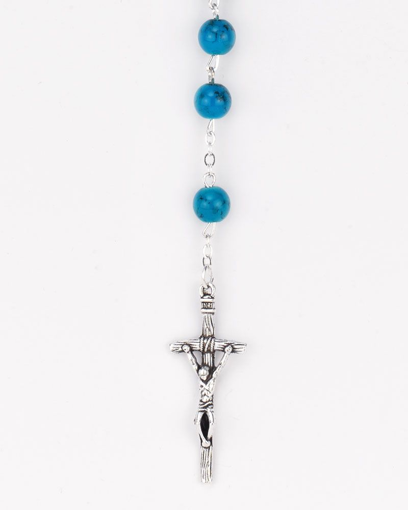 Rosenkranz mit Glasperlen blau 8 mm Ø Antikfassung