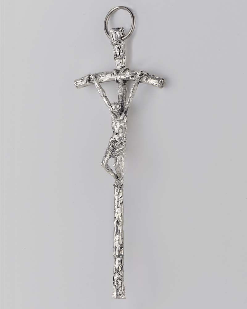 Papstkreuz 12,5 x 5 cm versilbert oxydiert
