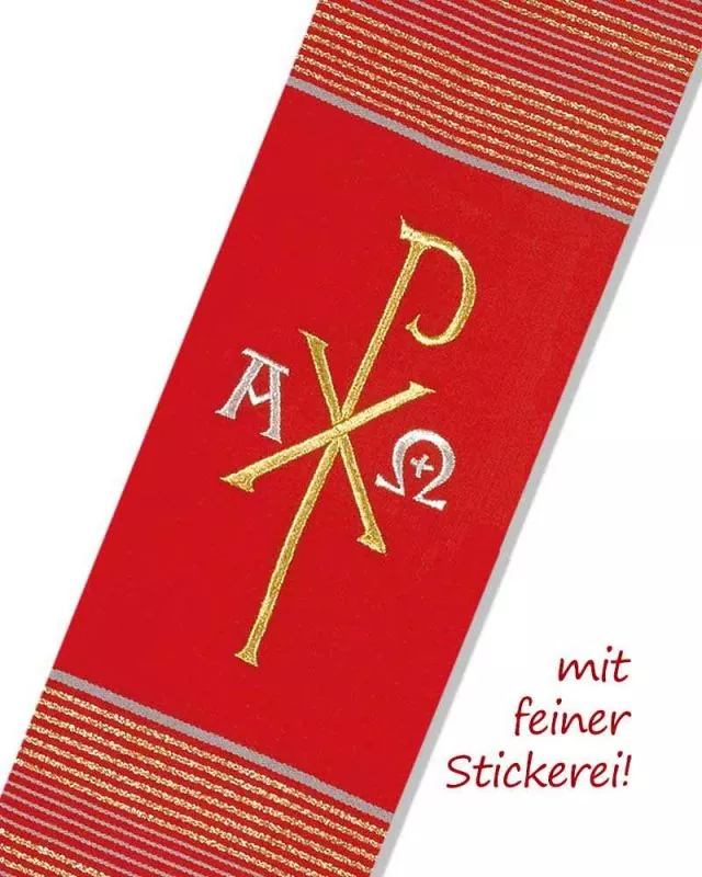 Diakonstola Pax und A + O rot mit Streifeneinwebe