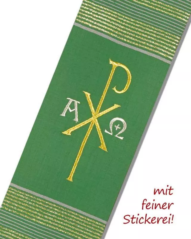 Diakonstola Pax und A+O, grün mit Streifeneinwebe