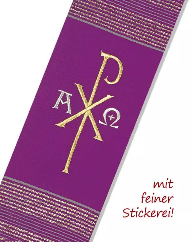 Diakonstola Pax und A + O violett mit Streifeneinwebe