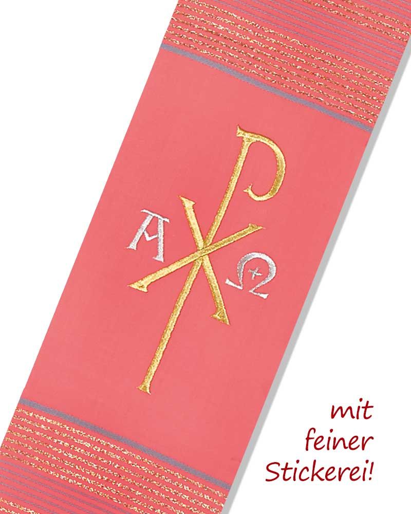 Diakonstola Pax und A + O rosa mit Streifeneinwebe