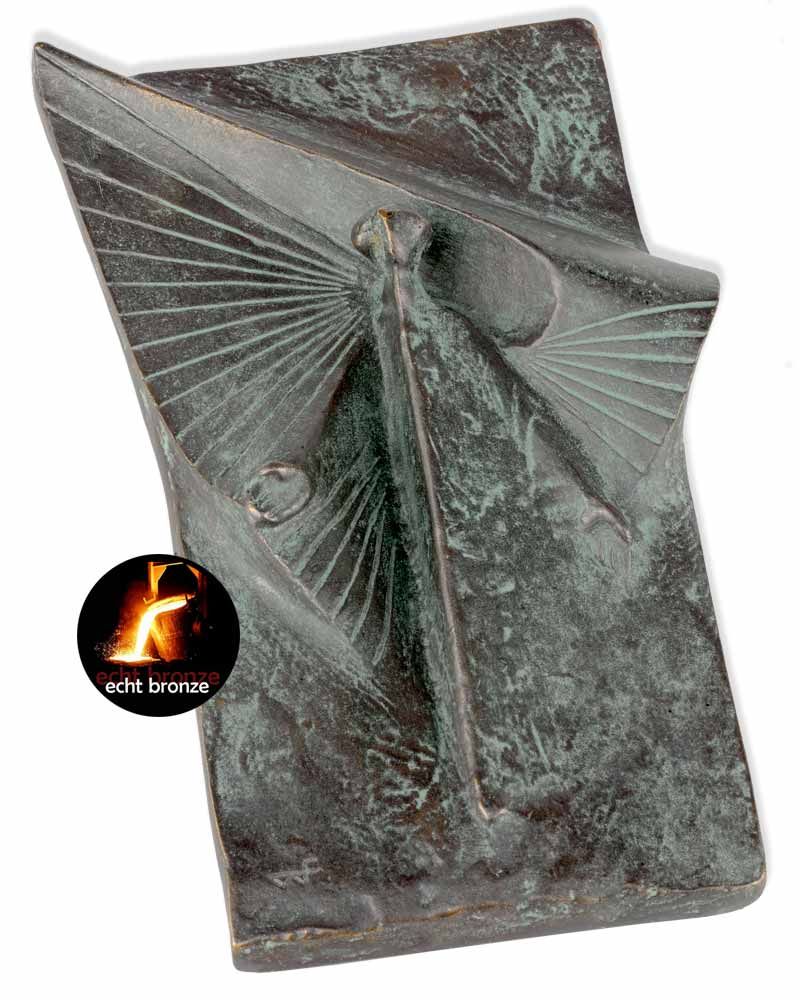 Wandrelief 22 x 11 cm Engel Bronze patiniert