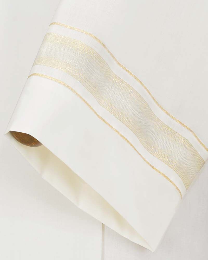 Albe Wollmix 160 cm creme Webbordüre aus Goldfäden