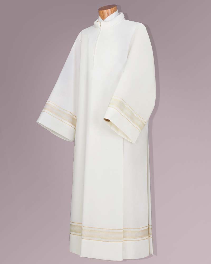 Priesteralbe155 cm creme Wollmix Webbordüre gold