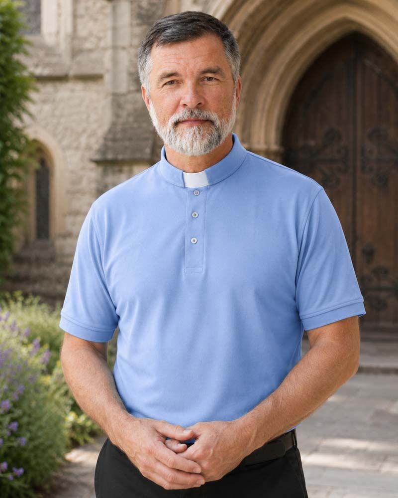 Priesterpolo Baumwolle lichtlblau Halbarm M - 4XL