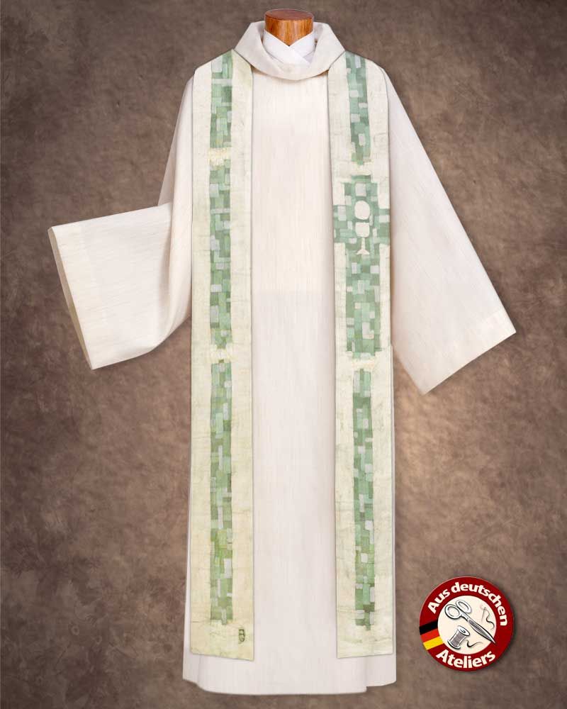 Langstola Batik grün Kelch und Hostie