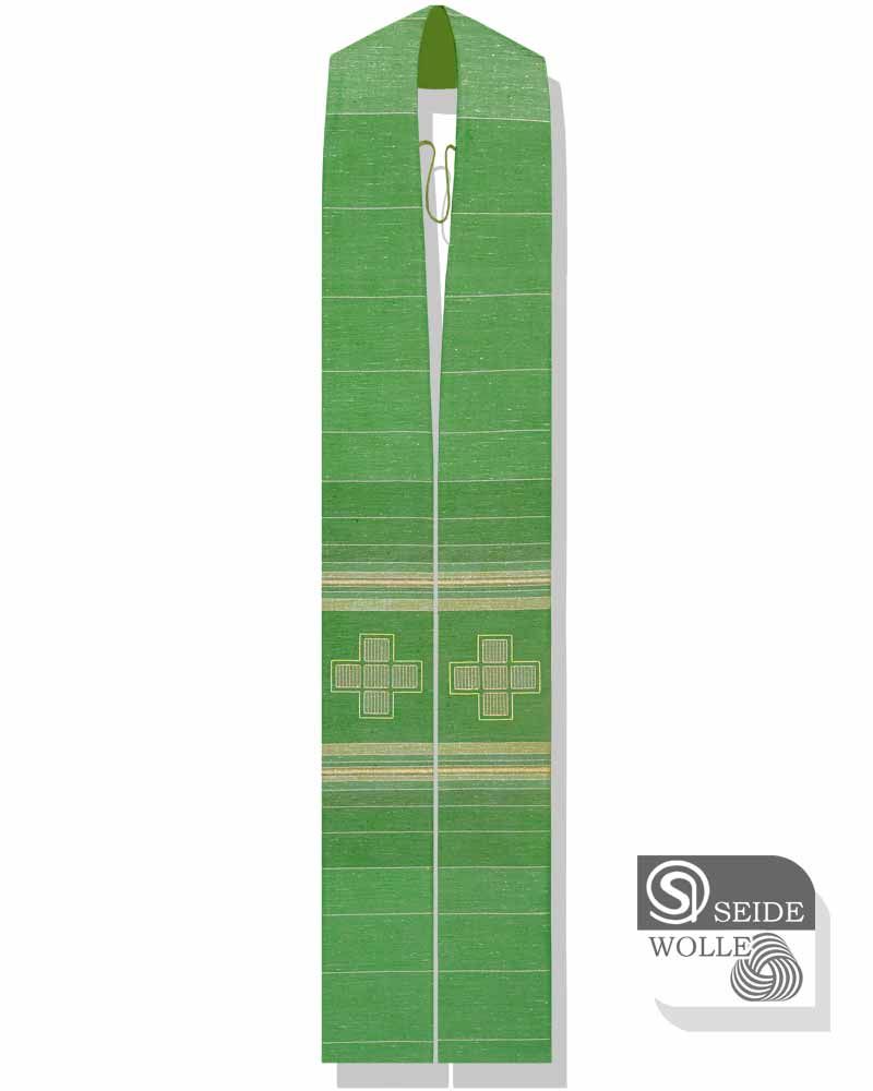 Stola Wolle & Seide 140cm grün, Kreuze gestickt