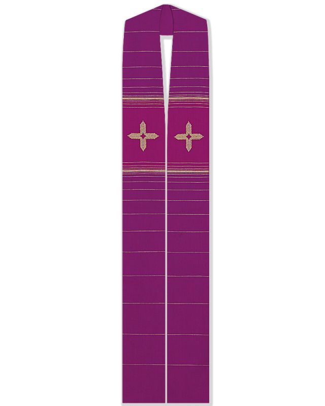 Stola violett mit gesticktem Kreuz, 140 cm lang