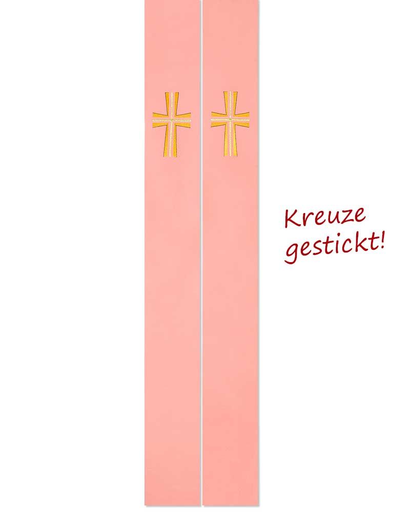 Priesterstola mit gestickter Kreuzsymbolik, rosa