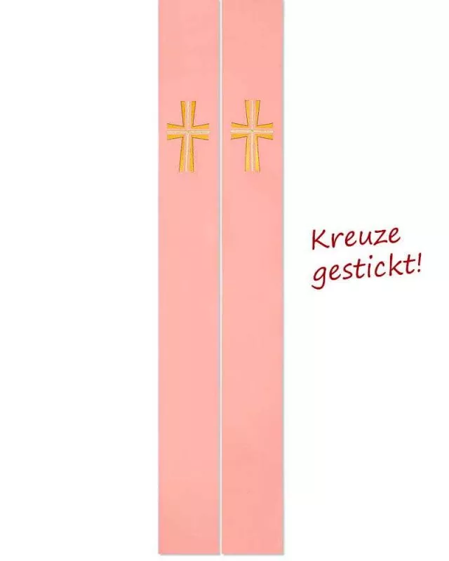 Priesterstola mit gestickter Kreuzsymbolik, rosa