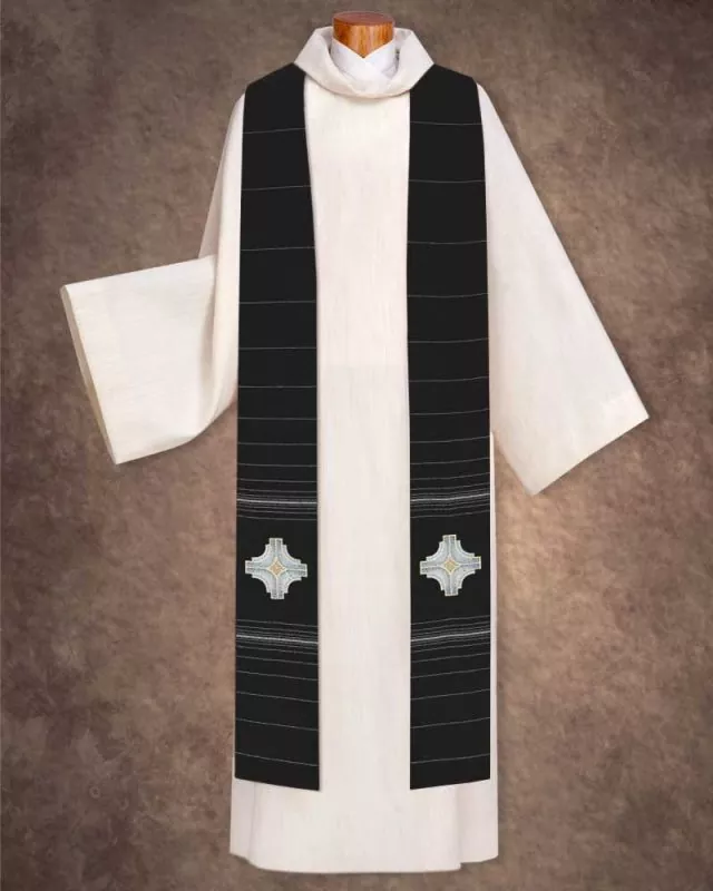 Priesterstola Facon 140 cm schwarz Kreuzdekor gestickt