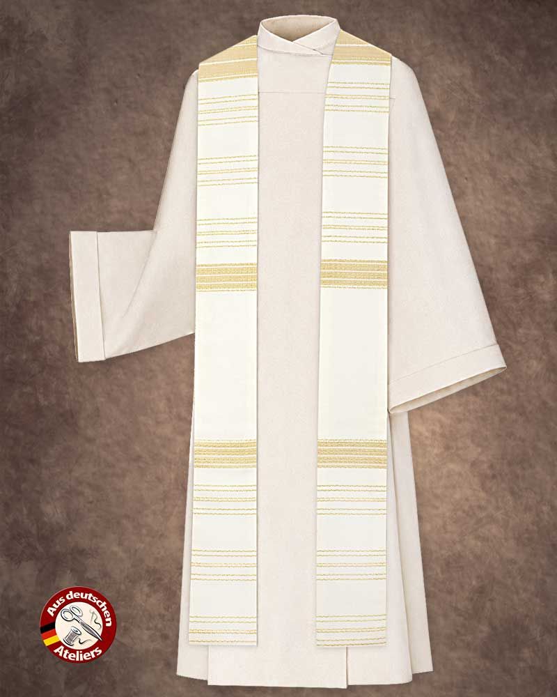 Stola Weiß/ beige Streifeneinwebe Japangold 150 cm lang