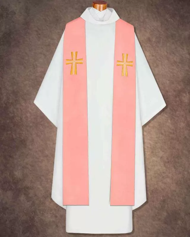 Priesterstola mit gestickter Kreuzsymbolik, rosa