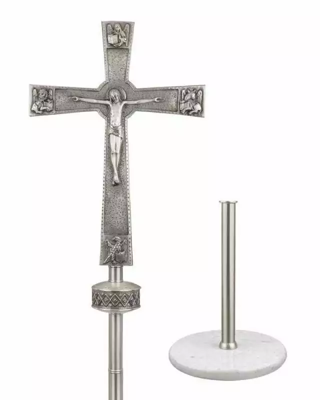 Vortragekreuz versilbert, komplett mit Ständer