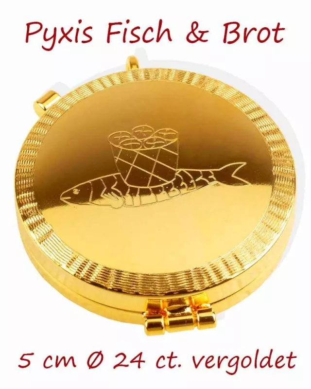 Versehpatene 5 cm Ø vergoldet, Fisch & Brot