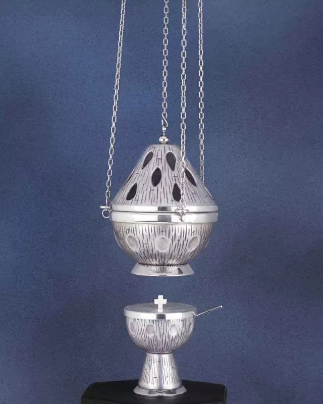 Rauchfass 17 cm versilbert mit Weihrauchschiffchen