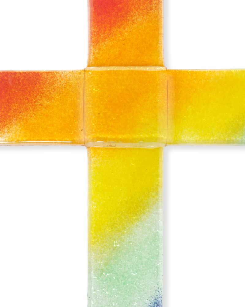 Glaskreuz 25 x14 cm Regenbogen Handarbeit
