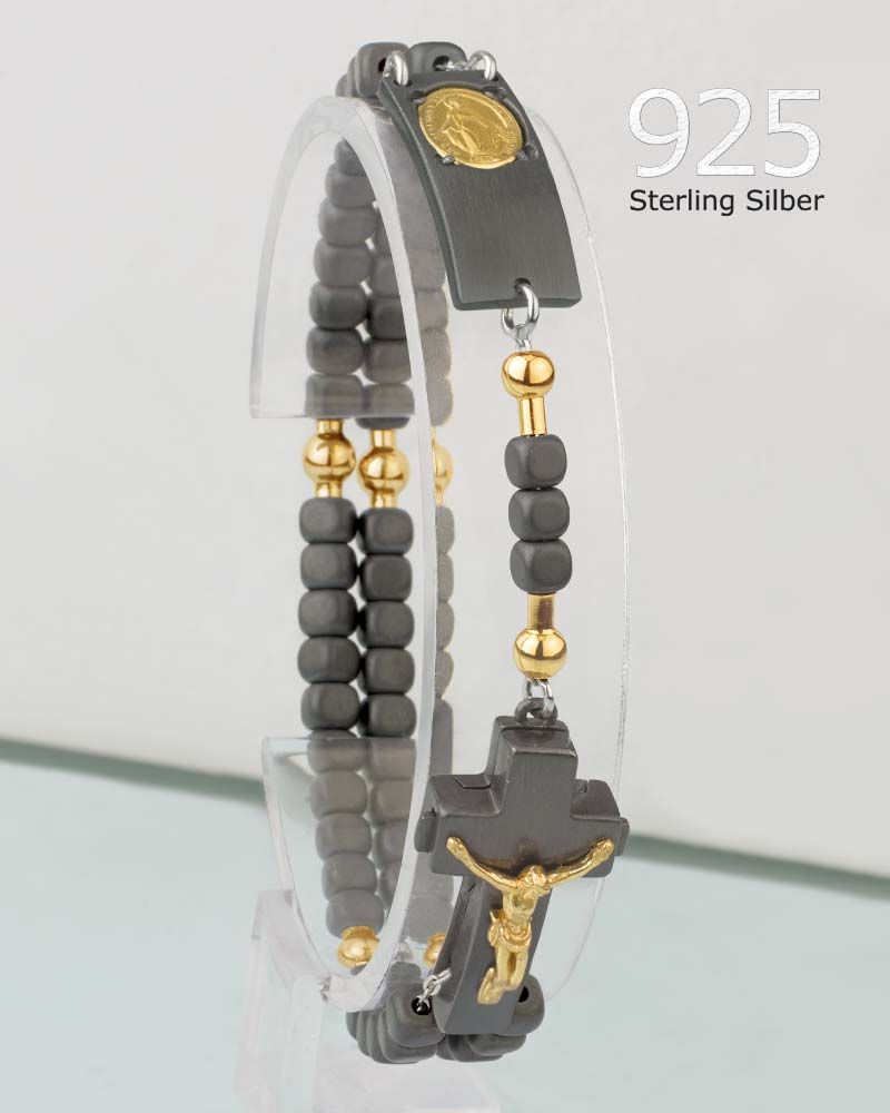 Rosalet Hämatit und Silber vergoldet gold poliert, Gr. L