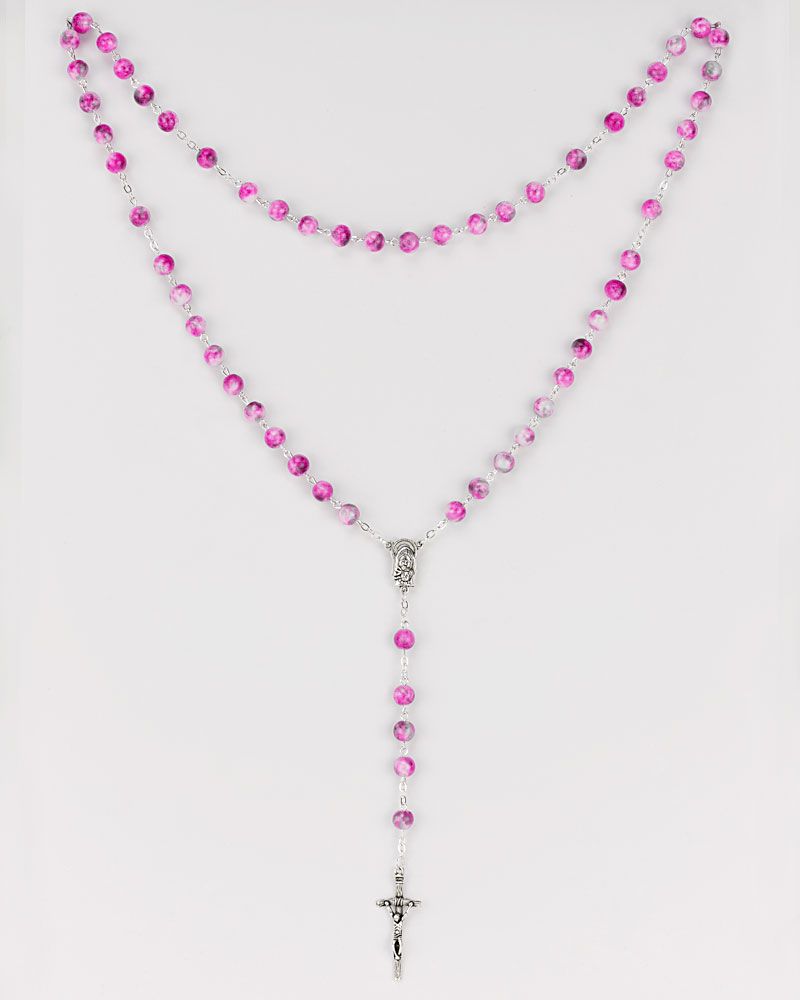 Rosenkranz mit Glasperlen rosa 8 mm Ø, Antikoptik