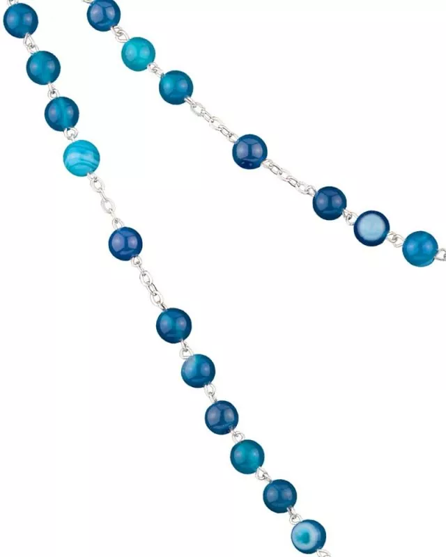 Rosenkranz Achat blau, Sterling Silber, 42 cm lang