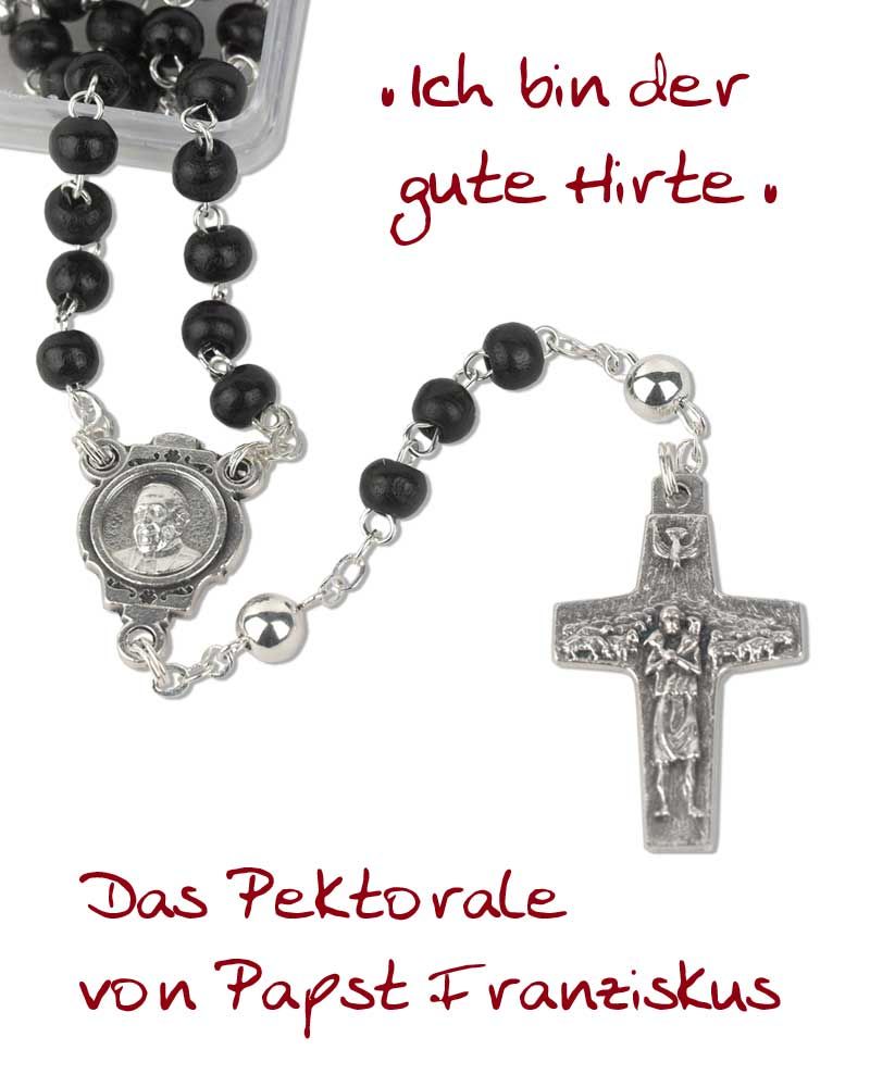 Rosenkranz Holz, schwarz, Kreuz "Guter Hirte" 3 mm Ø