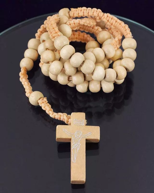 Holzrosenkranz geknüpft Perlen natur, 8 mm Ø - Kirchenbedarf