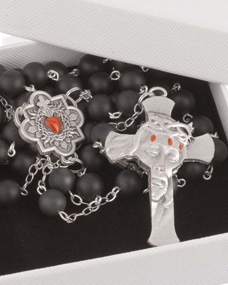 Rosenkranz "sacred heart" rot Hämatitperlen 8 mm Ø