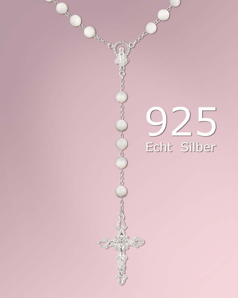 Rosenkranz Perlmutt 6 mm Sterling Silber, 42 cm lang