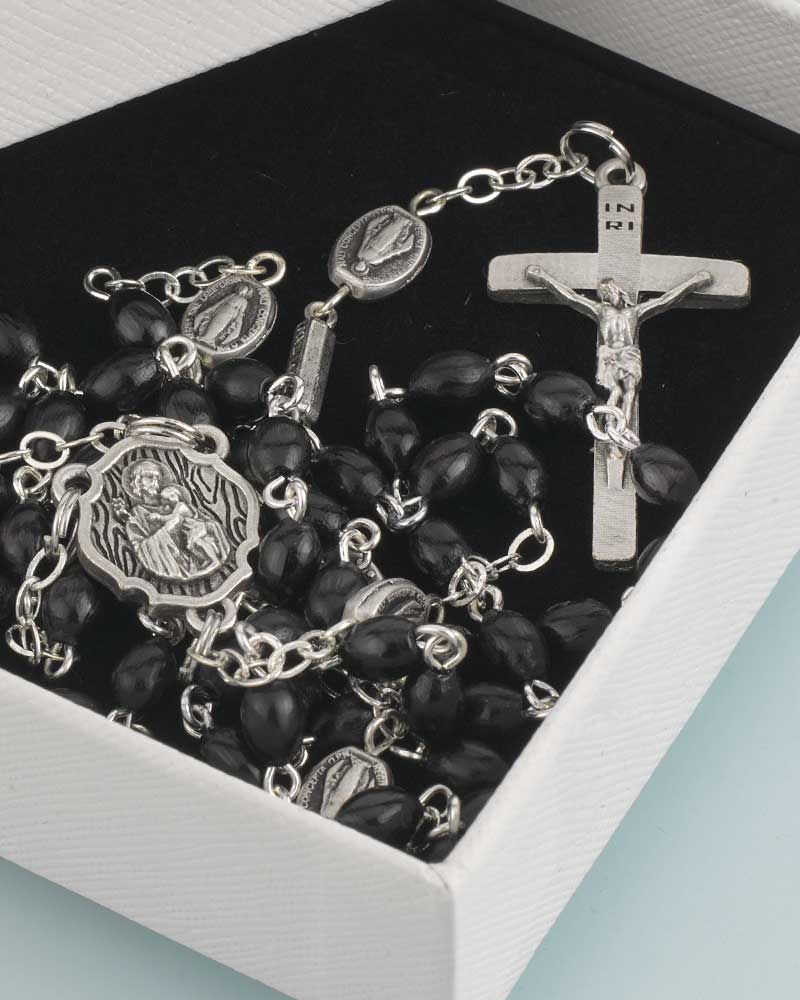 Rosenkranz Hl. Josef schwarze Holzperlen 56 cm lang