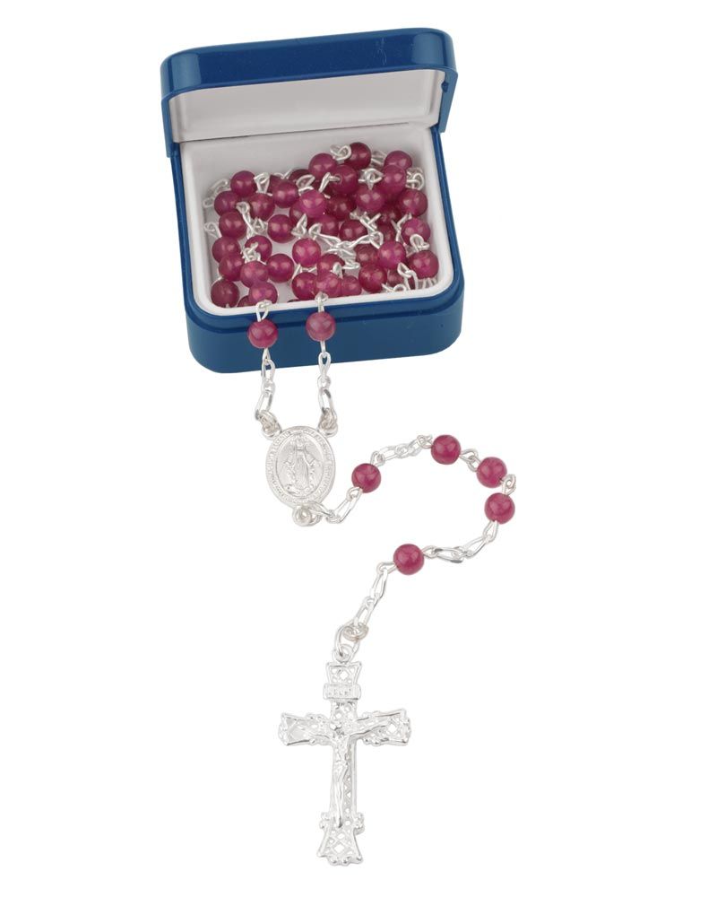 Rosenkranz Fuchsia 4 mm Ø Perlen im Geschenketui