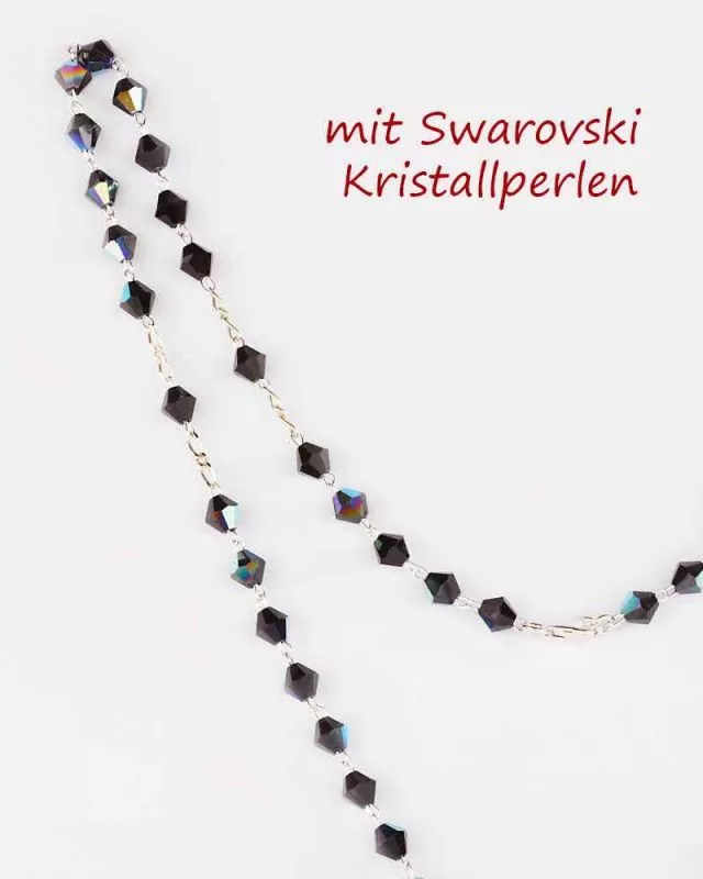 Rosenkranz 925er Silber Swarovski-Kristall schwarz