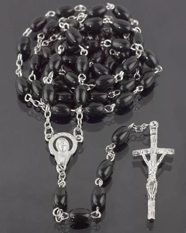 Rosenkranz schwarze Kunststoffperlen oval 8 mm Ø - Kirchenbedarf