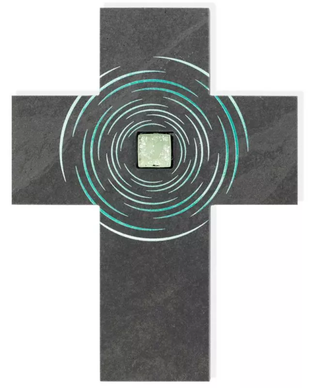 Schieferkreuz 13 x 17 cm, mit Mosaikstein grün