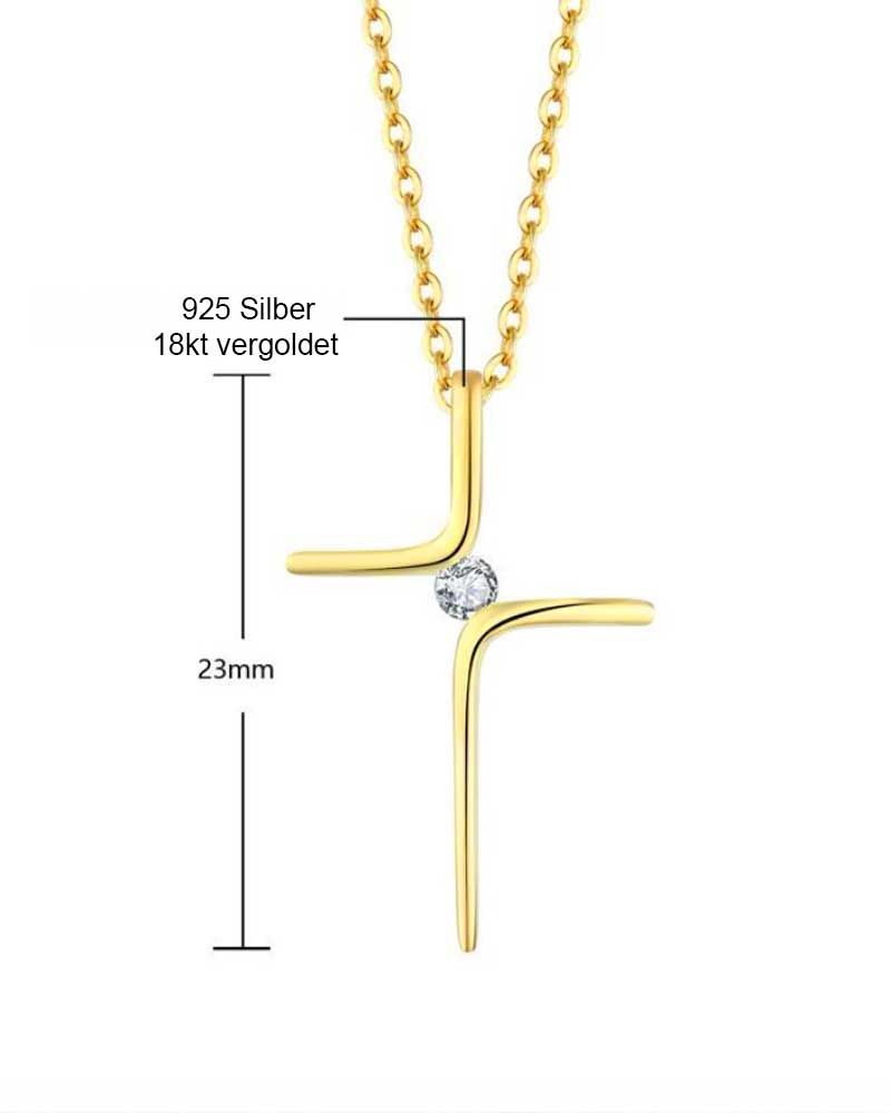 Kreuz Silber vergoldet mit Zirkonia Stein 14 x 24 mm