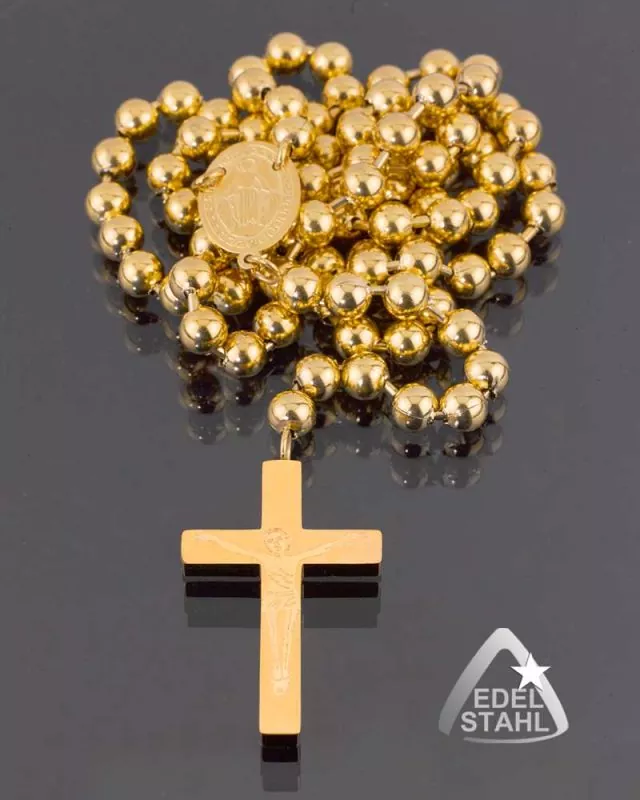 Rosenkranz Edelstahl vergoldet, Perlen 5 mm Ø - Kirchenbedarf